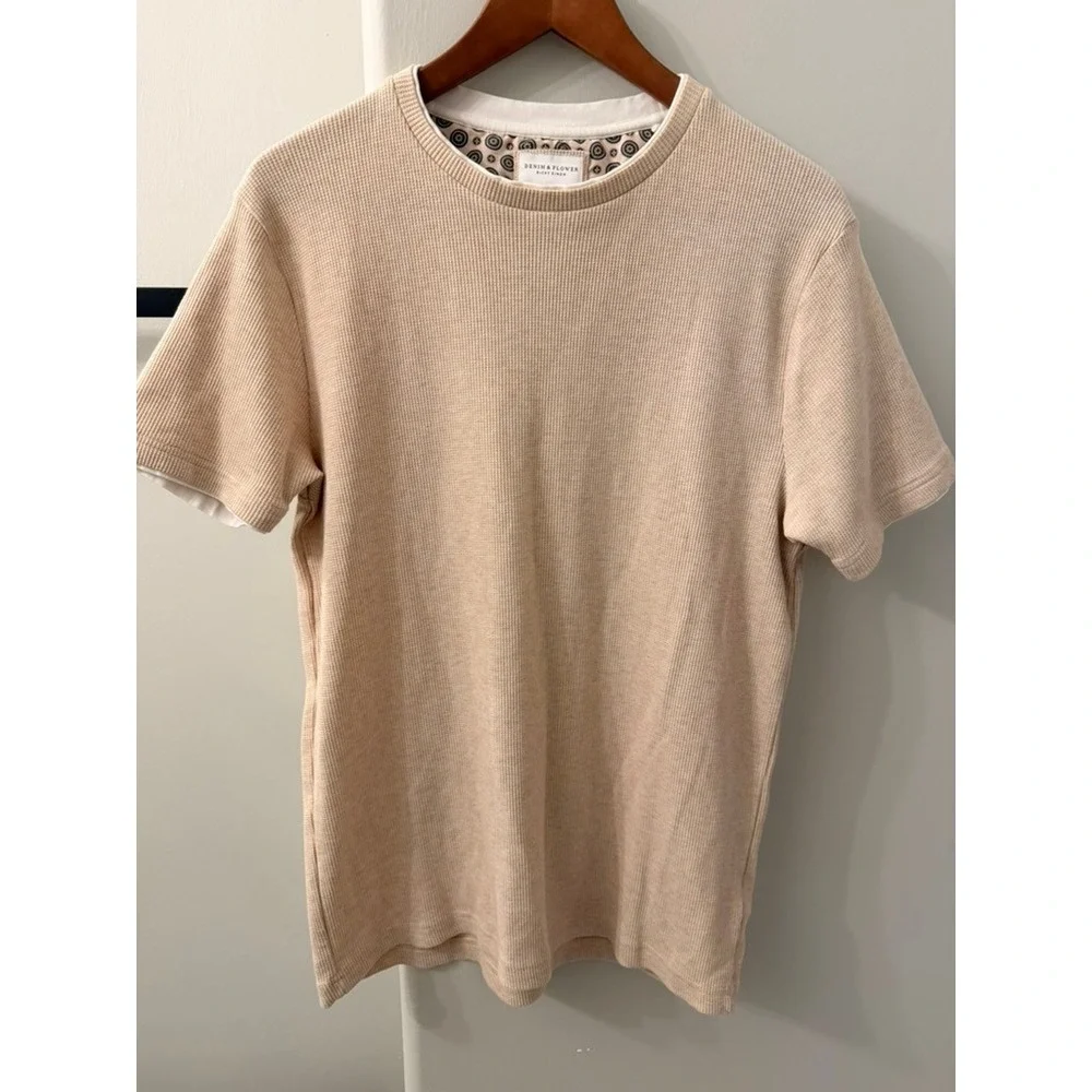 Denim & Flower Waffle Knit Tee Mens Medium Tan